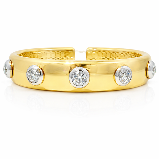 2.57CT Diamond Bezel Bangle 14k Yellow Gold