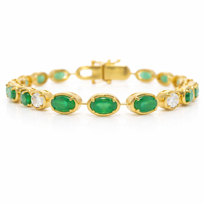 1.20CT Oval Lab Diamond 3.93CT Emerald 14K Yellow Gold Bracelet