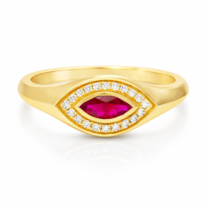 0.08CT Diamond & 0.25CT Ruby Ring 14k Yellow Gold