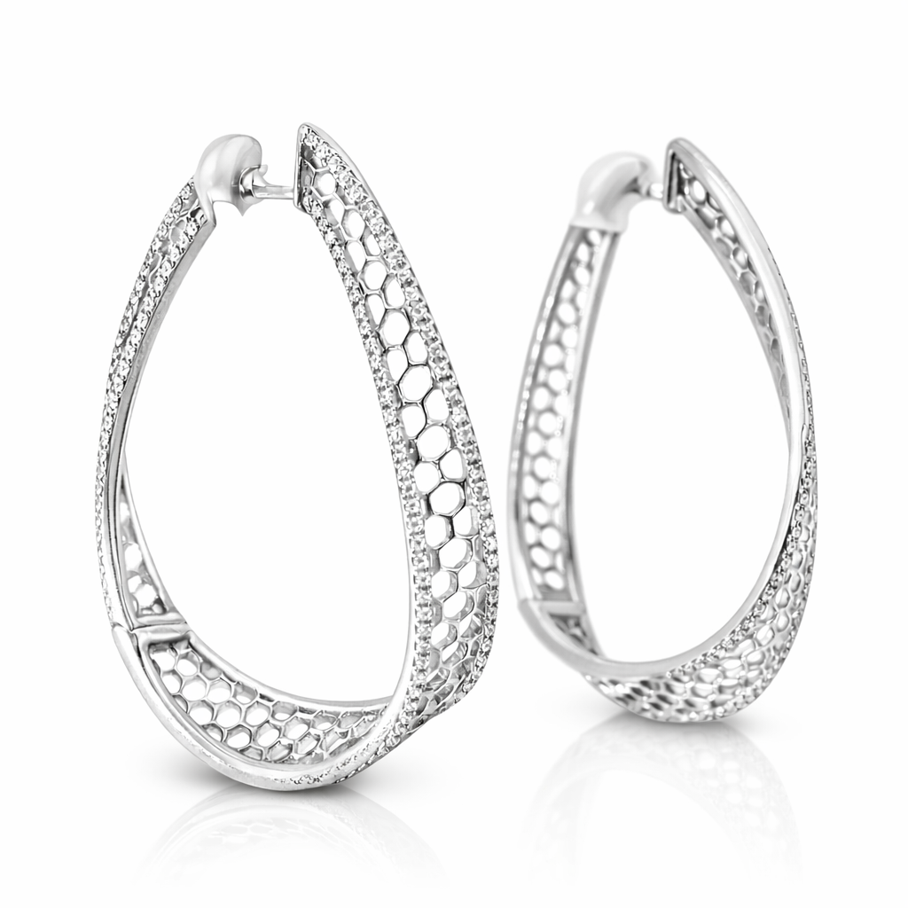 0.78CT Diamond HOOP 14k White Gold Earring