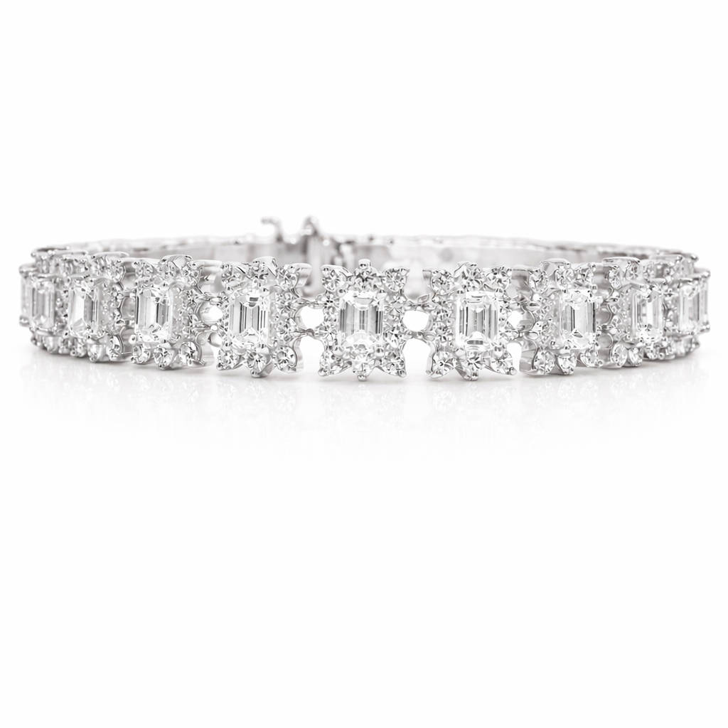 4.95CT Round 6.32CT Emerald Cut Lab Diamond Bracelet  14k Gold