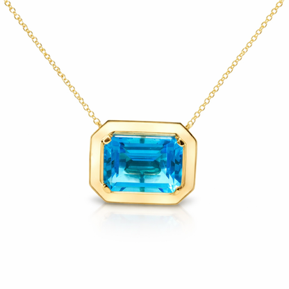 Swiss Blue topaz Enamel 14k White Gold Pendant