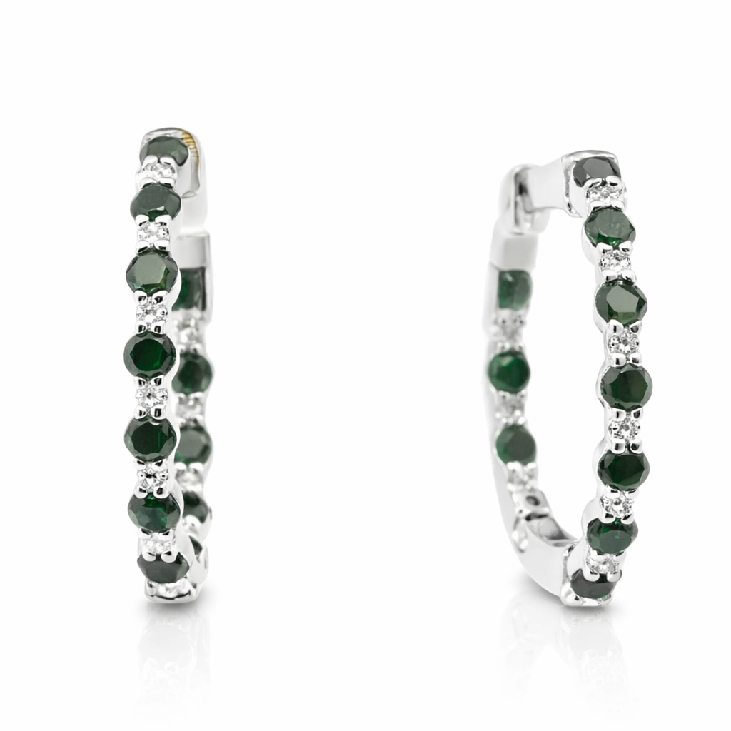 0.24CT Diamond 1.97CT Black Diamond HOOP 14k White Gold Earring