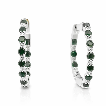 0.24CT Diamond 1.97CT Black Diamond HOOP 14k White Gold Earring