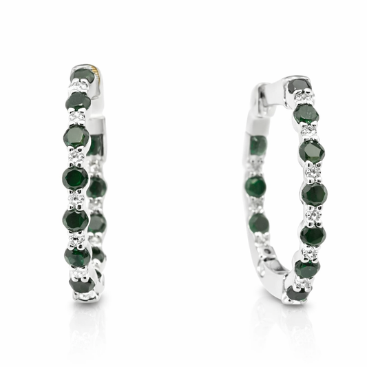 0.24CT Diamond 1.97CT Black Diamond HOOP 14k White Gold Earring