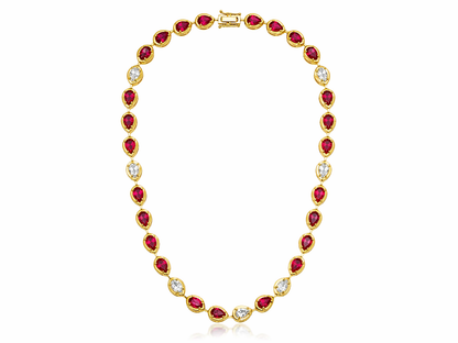 1.55CT Pear Shape Lab Diamond 8.52CTRuby 14K Yellow Gold Necklace