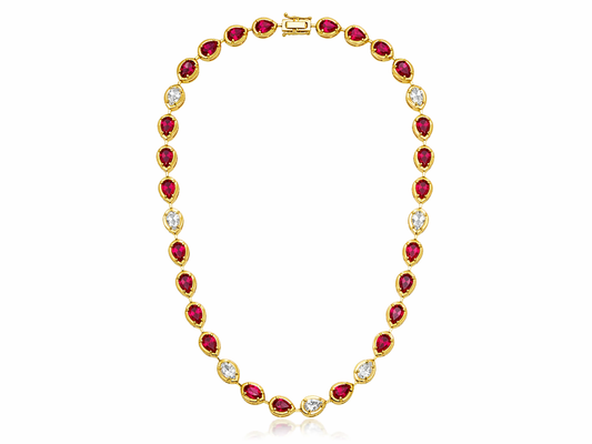 1.55CT Pear Shape Lab Diamond 8.52CTRuby 14K Yellow Gold Necklace
