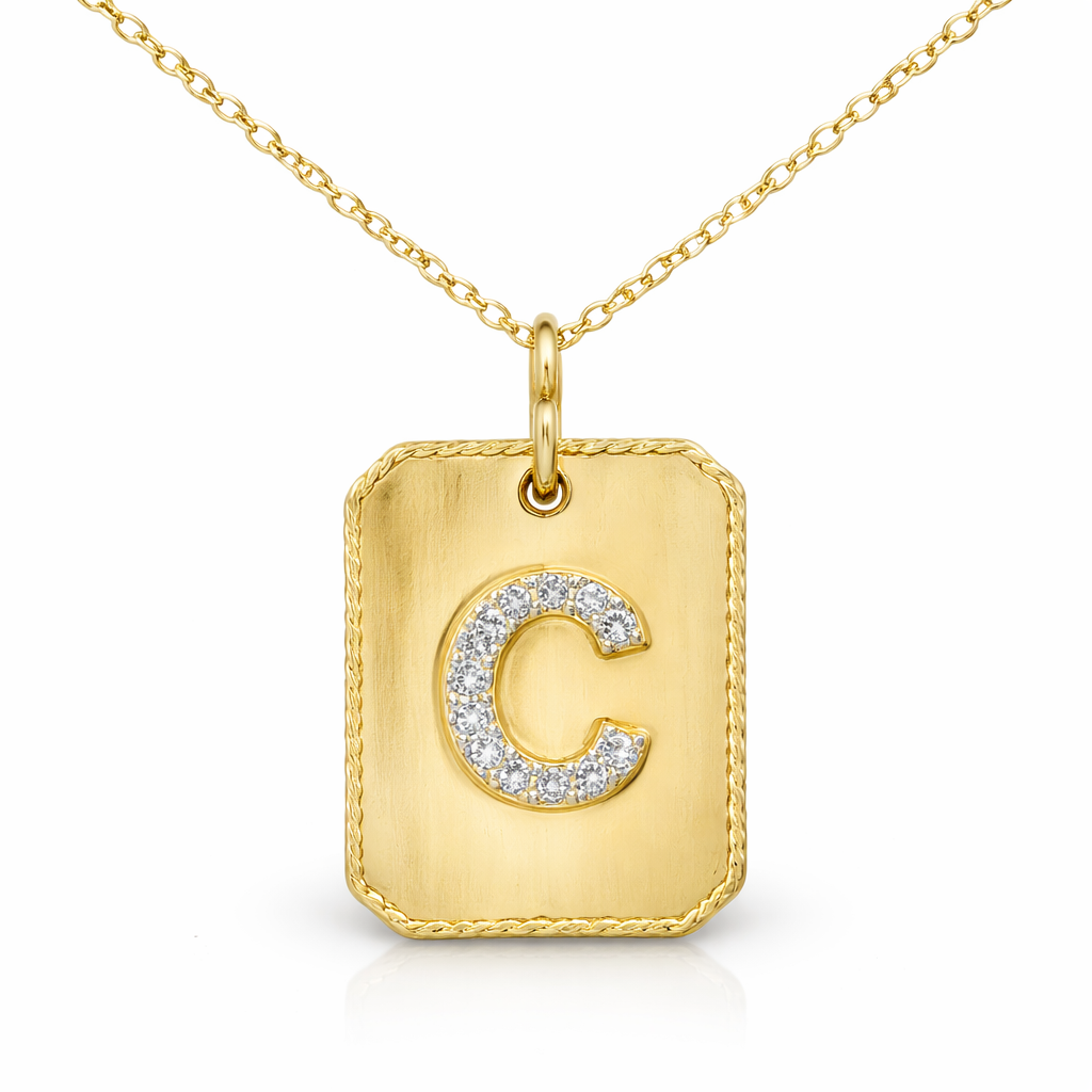 0.17CT Diamond C Initial Pendant 14k Yellow Gold