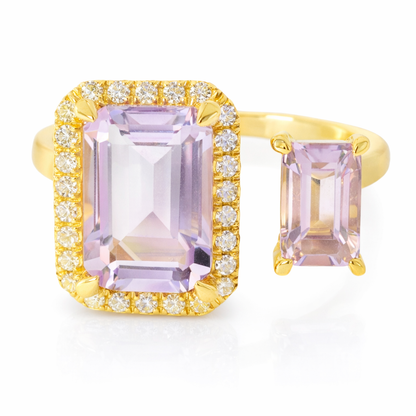 0.12CT Diamond and 2.02CT Light Purple Amethyst Ring 14K Yellow Gold