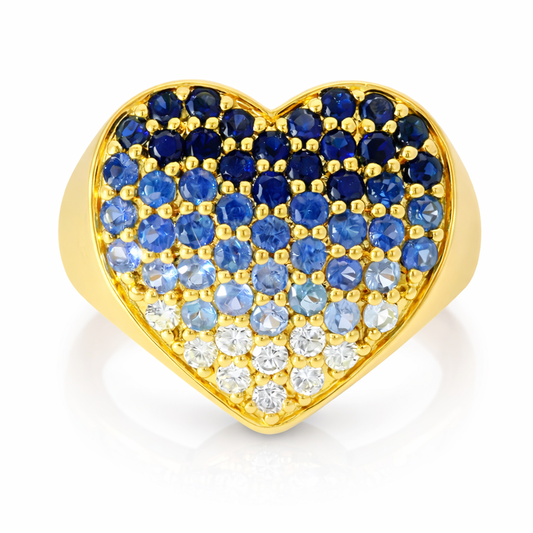 0.18CT Diamond and 1.10CT Blue Sapphire Ring 14K Yellow Gold