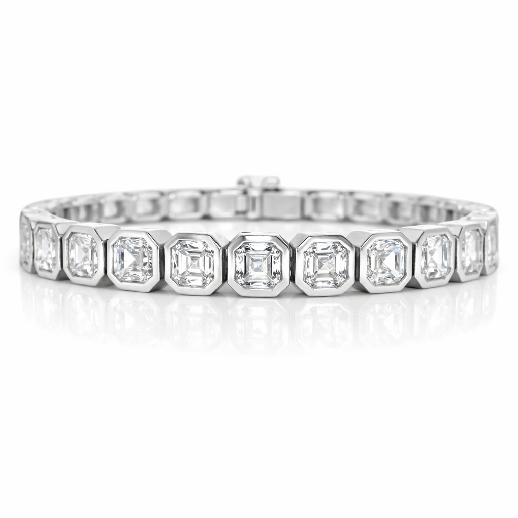 16.79CT Asher Cut Lab Diamond Bracelet 14k White Gold