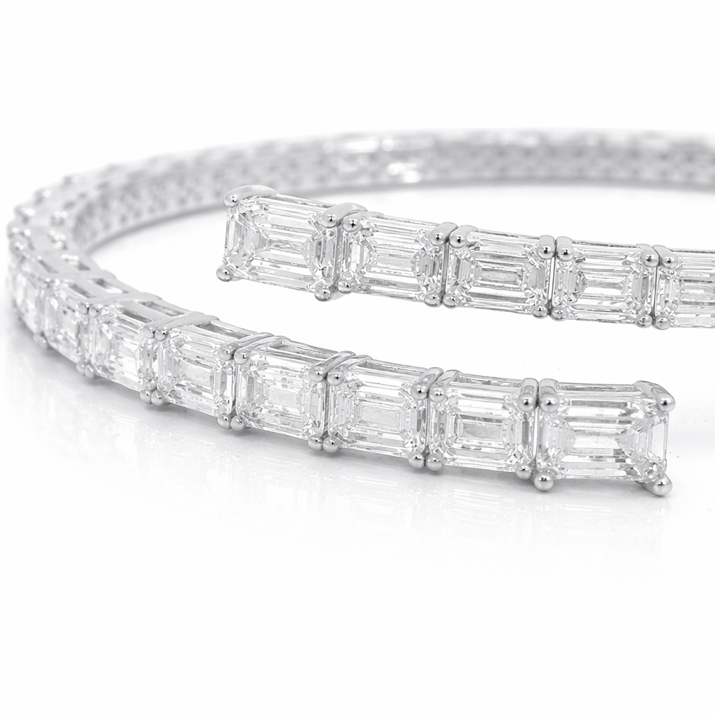15.31CT Emerald Cut Lab Diamond Flexible Bangle 14K White Gold