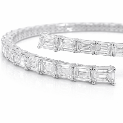 15.31CT Emerald Cut Lab Diamond Flexible Bangle 14K White Gold