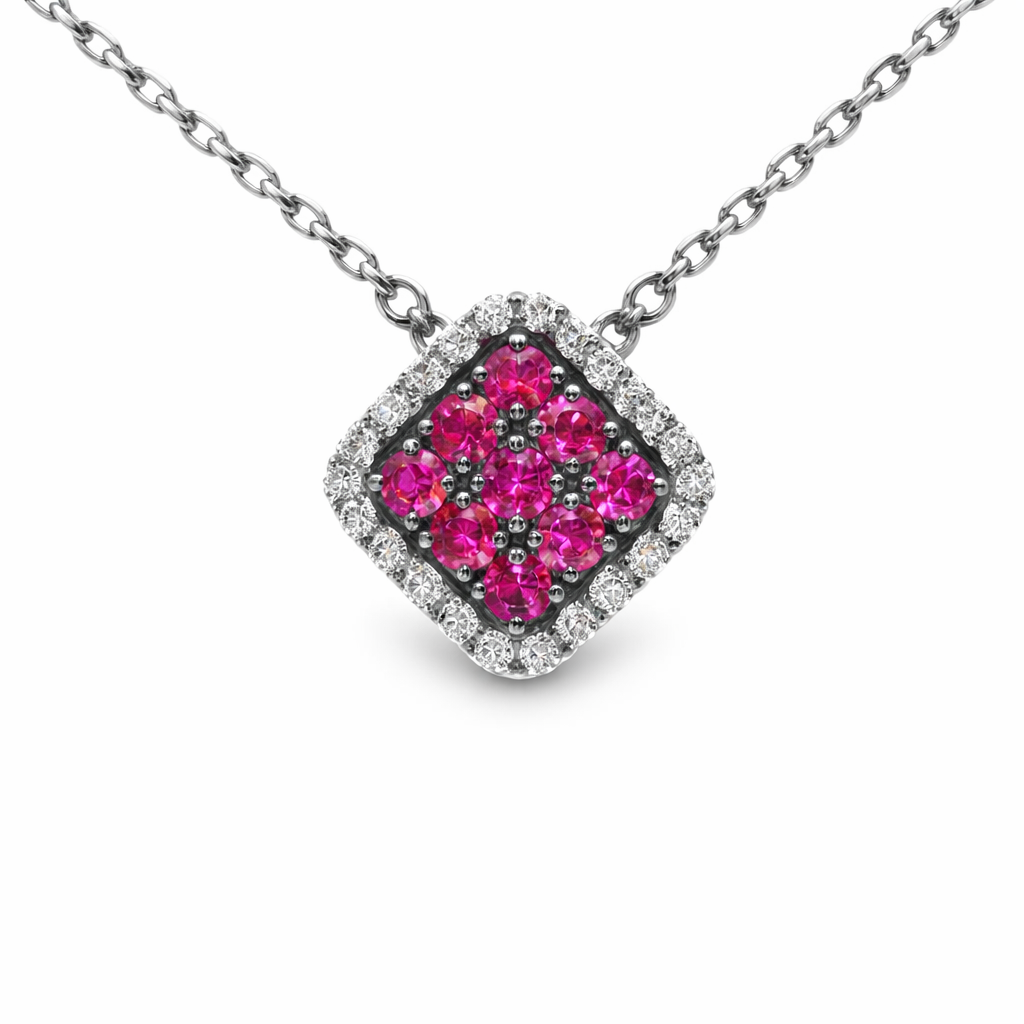 0.18Ct Diamond 0.48CT Ruby Pendant 14k White Gold