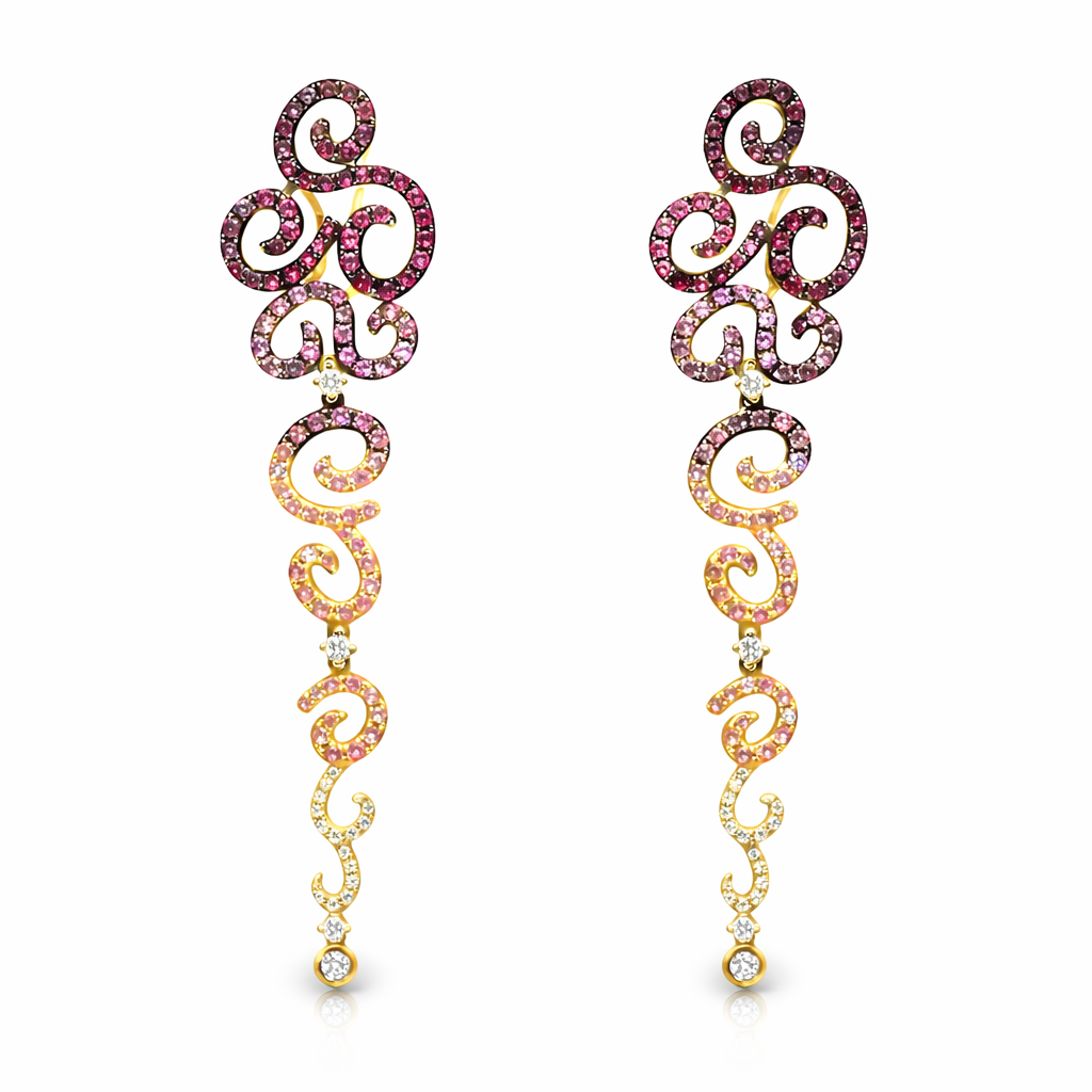 0.61CT Diamond 2.98CT Multi Stone Earrings 18k Pink Gold