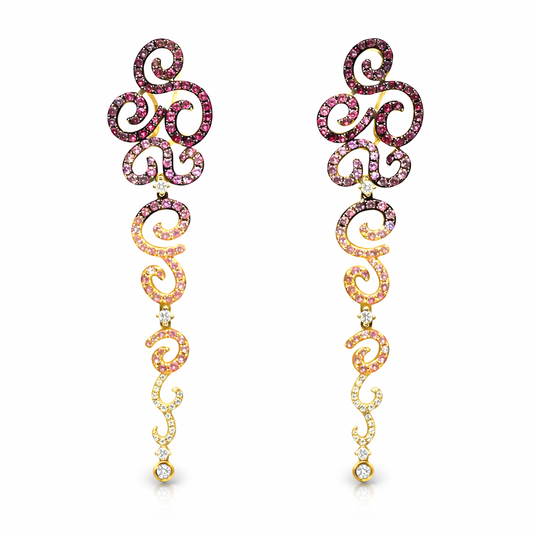 0.61CT Diamond 2.98CT Multi Stone Earrings 18k Pink Gold
