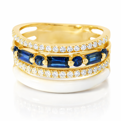 0.24CT Diamond and 0.76CT Blue Sapphire with White Enamel 14K Rose Gold