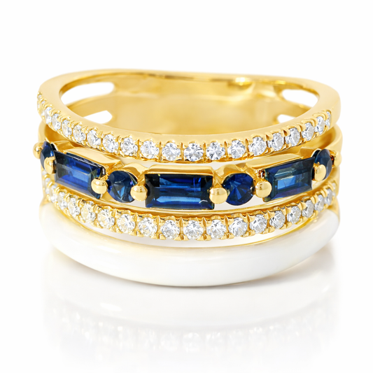 0.24CT Diamond and 0.76CT Blue Sapphire with White Enamel 14K Rose Gold