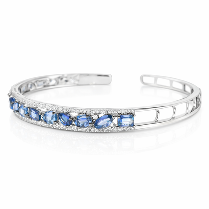 0.66CT Diamond 2.87CT Blue Sapphire Bangle 14k White Gold