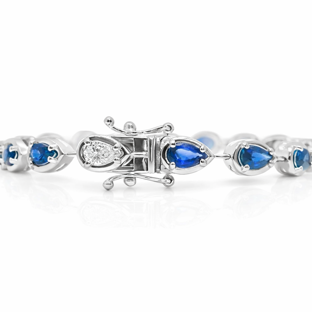 0.88CT Oval Lab Diamond 3.89CT Blue Sapphire 14k White Gold Bracelet