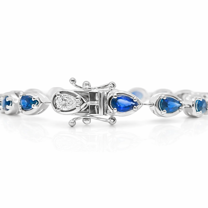0.88CT Oval Lab Diamond 3.89CT Blue Sapphire 14k White Gold Bracelet
