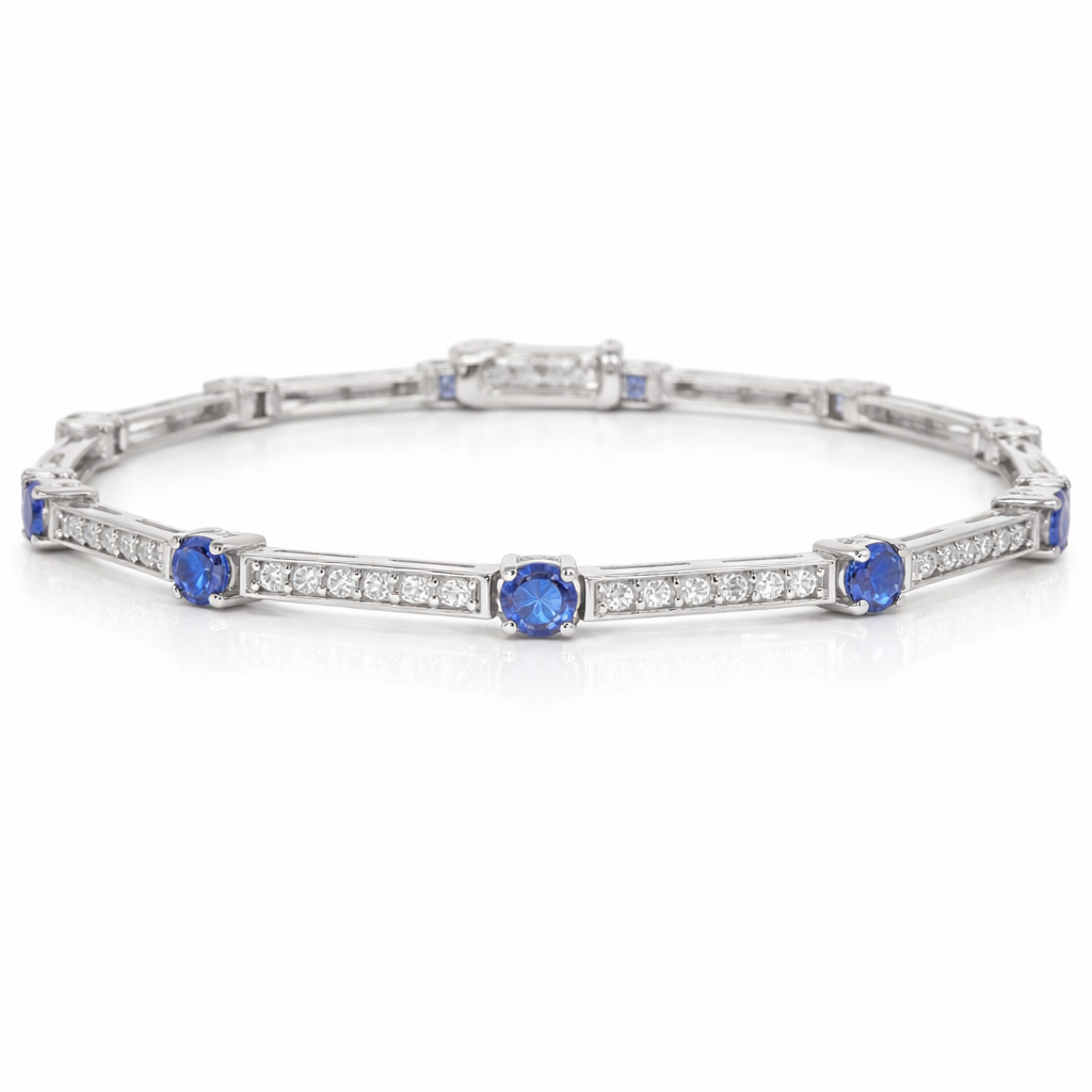 2.04Ct Blue Sapphire 0.86Ct Diamond Bracelet 14k White Gold