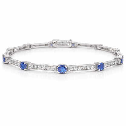 2.04Ct Blue Sapphire 0.86Ct Diamond Bracelet 14k White Gold