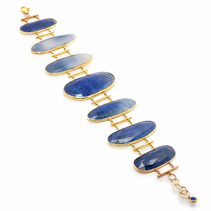 0.50CT Diamond with Blue Sapphire 14k Yellow Gold Bracelet