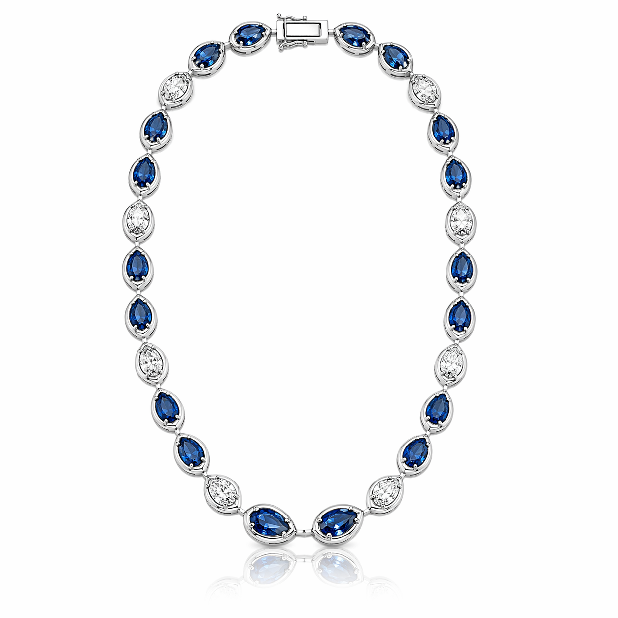 1.56CT Pear Shape Lab Diamond 9.03CT Blue Sapphire 14k White Gold Necklace