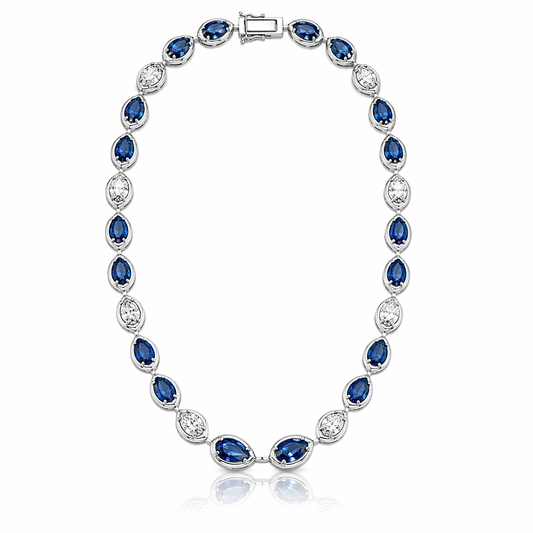 1.56CT Pear Shape Lab Diamond 9.03CT Blue Sapphire 14k White Gold Necklace