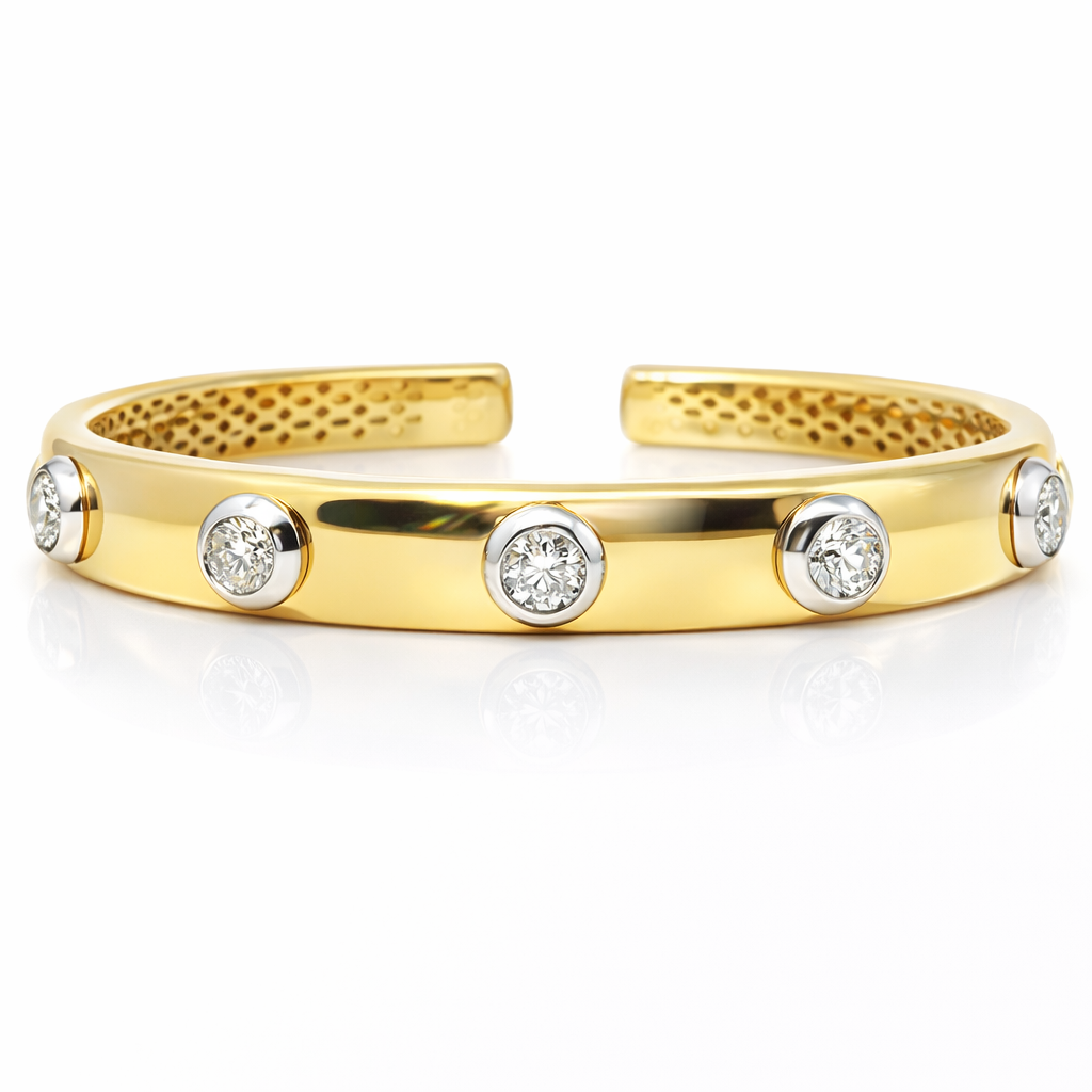 1.25CT Diamond Bezel Bangle 14k Yellow Gold