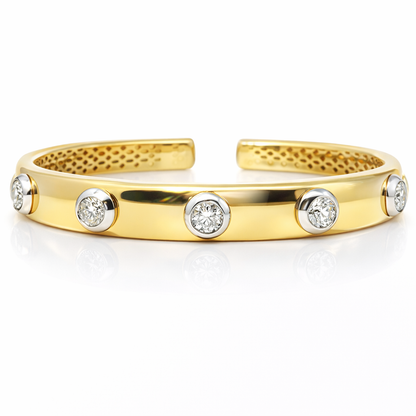 1.25CT Diamond Bezel Bangle 14k Yellow Gold
