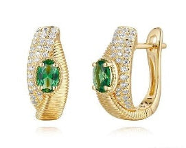 0.25CT Diamond Earrings 0.44CT Emerald