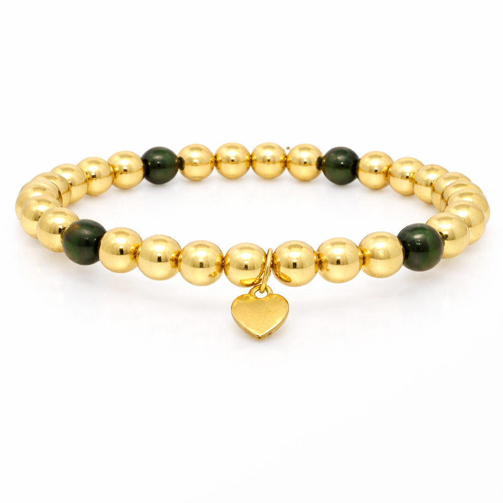 14k gold bead stretch bracelet with black onyx, detail view