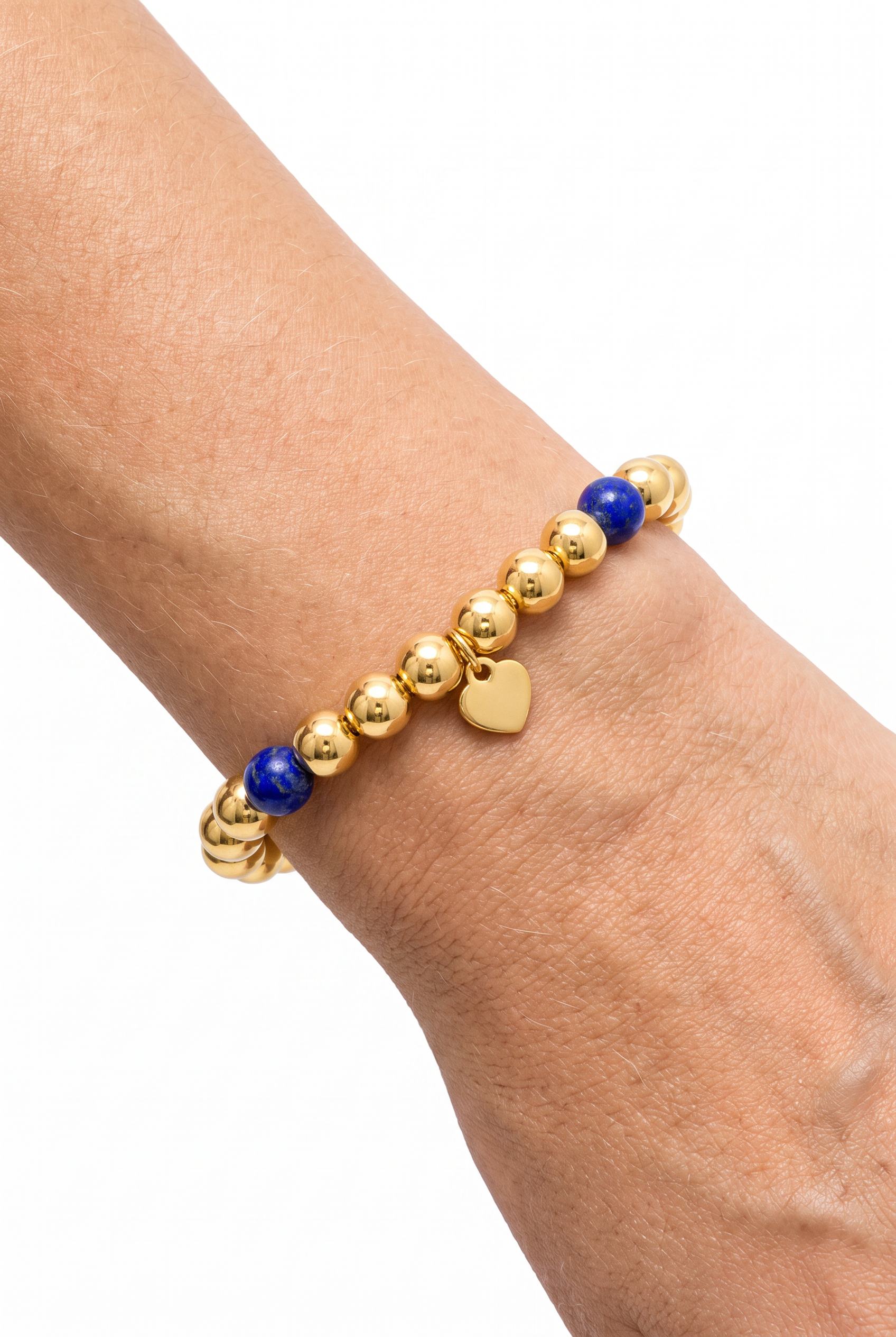Lapis lazuli and 14k gold bead bracelet, alternate angle