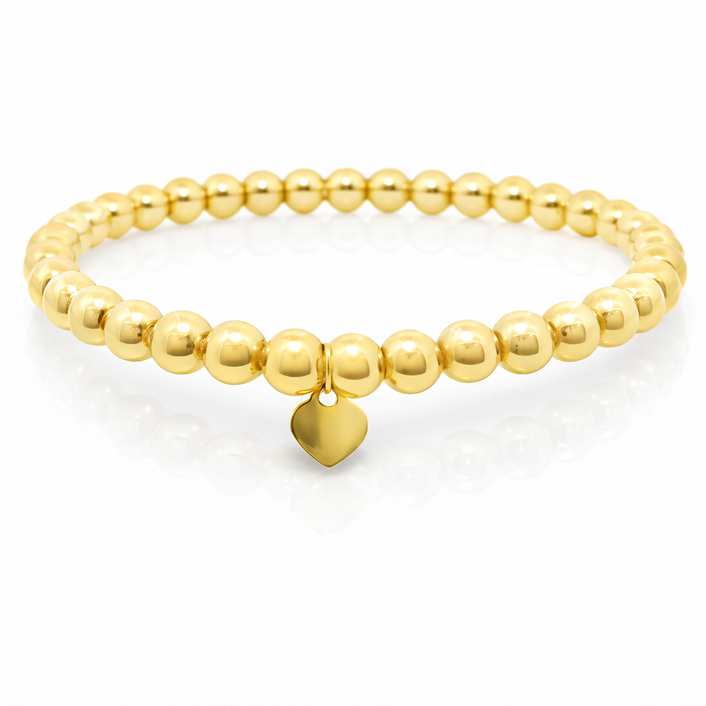 14k gold bead stretch bracelet, detail view