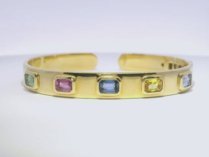 3.25CT Mixed Sapphire Bangle 18k Yellow Gold