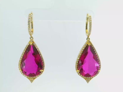 0.92CT Diamond with Rubalite 14k Yellow Gold Earring