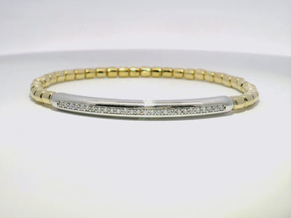 0.31CT Diamond ID Plain Beads Stretch Bangle 14k Yellow Gold