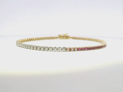 0.58CT Diamond 1.00CT Pink Sapphire Fashion Bracelet 14k Yellow Gold