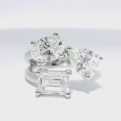 3.38CT Pear Oval & Emerald Cut Lab Diamond Ring 14k White Gold
