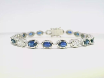 1.17CT Oval Lab Diamond 4.25CT Blue Sapphire 14K White Gold Bracelet