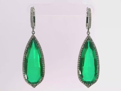 1.11CT Diamond with Green Quartz 14k White Gold Earring