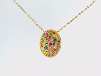 0.12CT Diamond 0.94CT Multi Sapphire 14k Yellow Gold Pendant