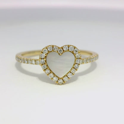 0.18CT Diamond Heart Ring with 0.36CT Mother of Pearl 14K Yellow Gold