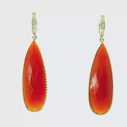 0.15CT Diamond with Red Carnel 14k Yellow Gold Earring