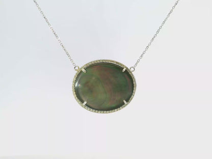 0.19CT Diamond and 11.22CT Black Mother of Pearl 14k White Gold Pendant