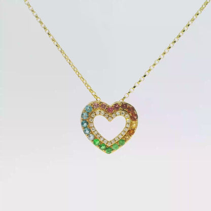 0.11CT Diamond 0.45CT Mixed Sapphire Pendant 14k Yellow Gold