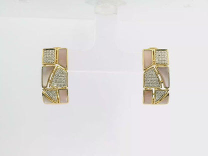 0.33CT Diamond with Pink Shell 14k Yellow Gold Earring