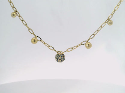 0.06CT Diamond 0.73CT Blue Sapphire Pendant 14k Yellow Gold